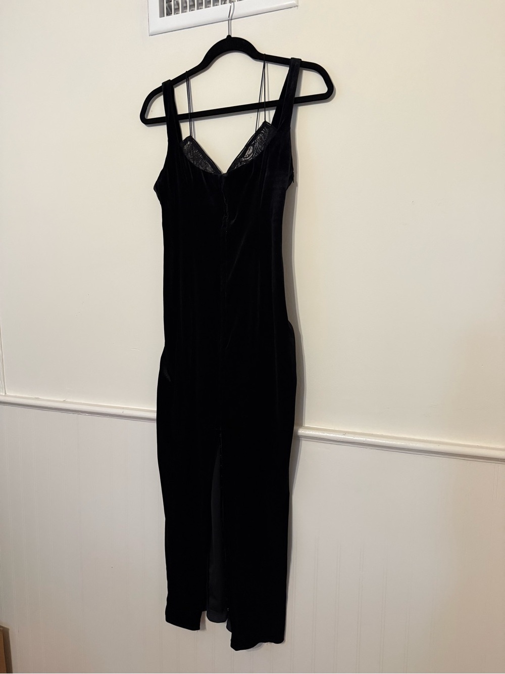 Zara Black Velvet Slip Dress with Lace Trim